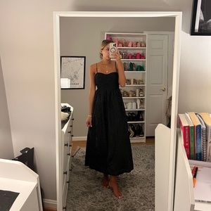 Black formal petal and pup wedding guest/holiday dress